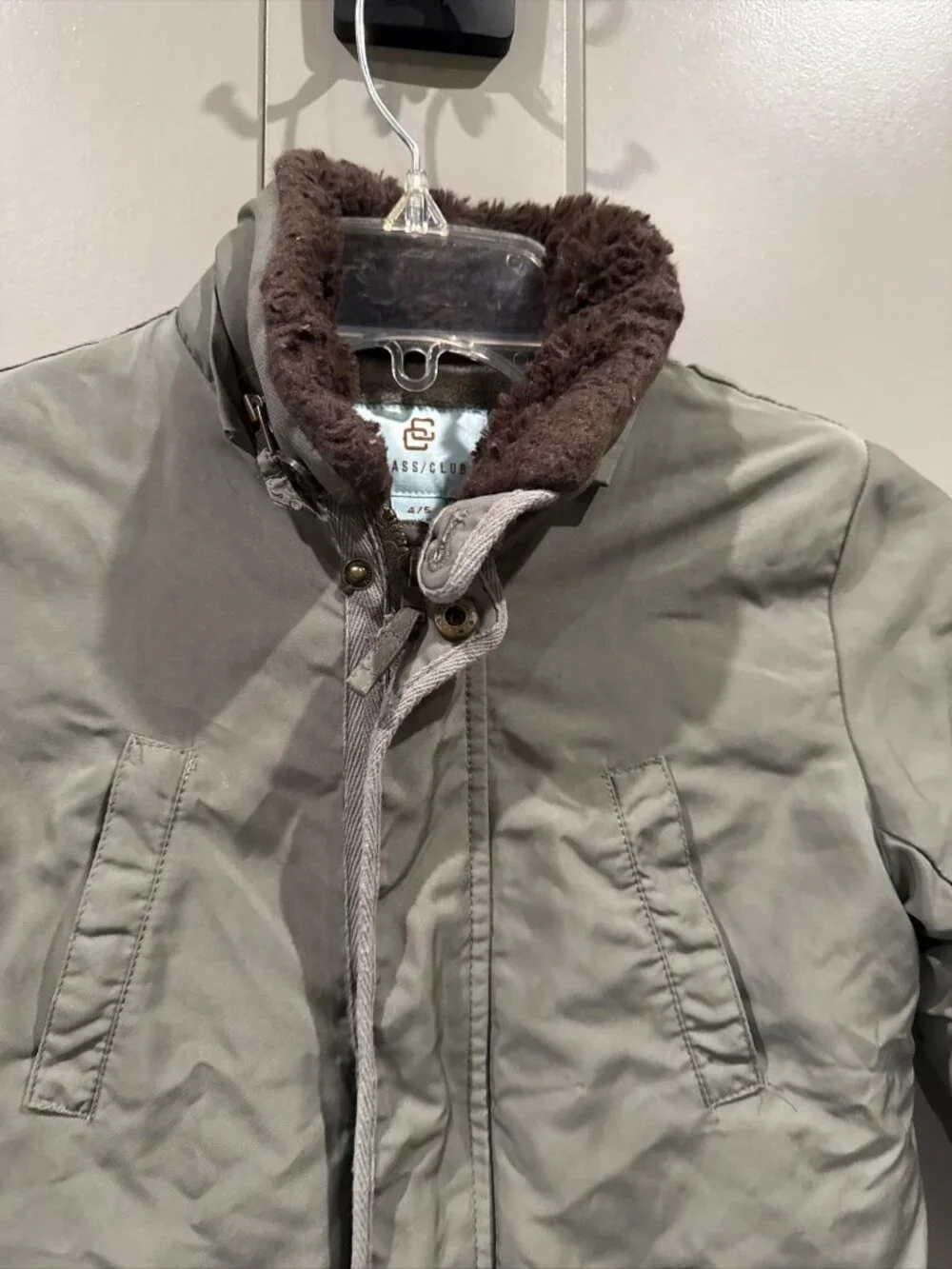Class Club Boys Green Nylon Aviator Bomber Jacket Faux Fur Collar 4/5